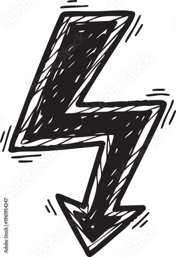 Hand-Drawn Black Lightning Bolt Arrow Doodle Vector Graphic