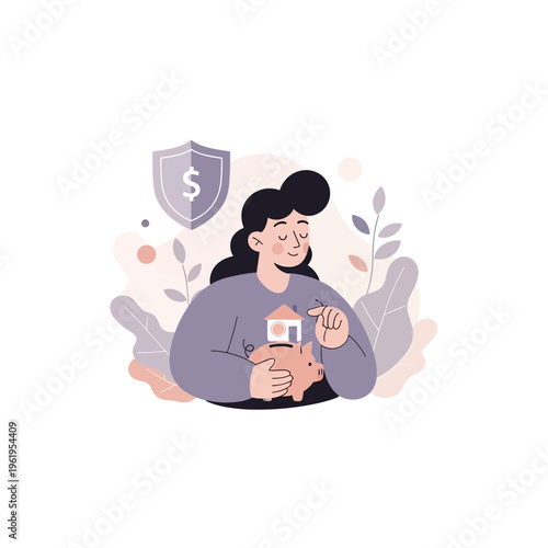 Woman Holding Mobile Phone with Security Shield.