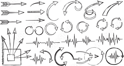 Hand-Drawn Sketchy Arrow Doodle and Swirl Vector Collection