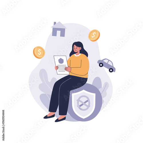 Woman reviewing insurance policy document carefully.