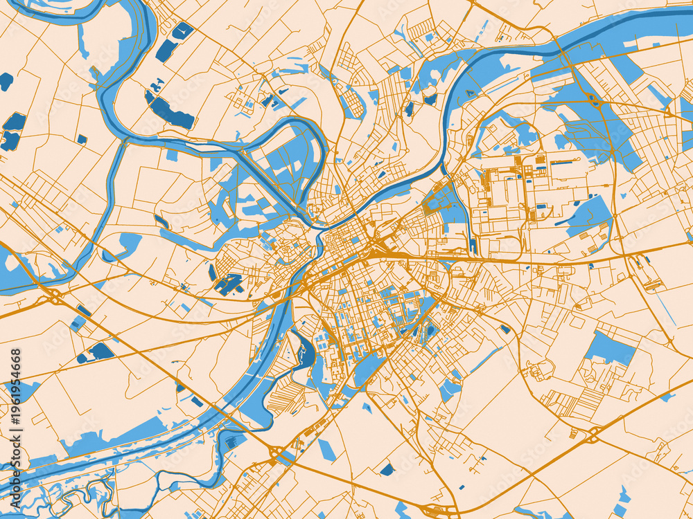 Fototapeta premium City layout poster — Gyor, Hungary – mustard-gold streets on cream