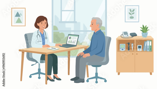 Doctor and patient consulting in a medical office with modern equipment