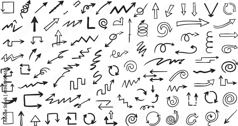 Obraz premium Hand-Drawn Vintage Arrow Doodle Collection Vector Set