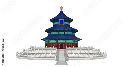 A stunning digital art vector illustration of the Temple of Heaven, a colorful and abstract modern design on a white background