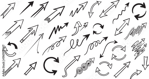Hand-Drawn Black Brush Stroke Arrow Doodle Vector Set
