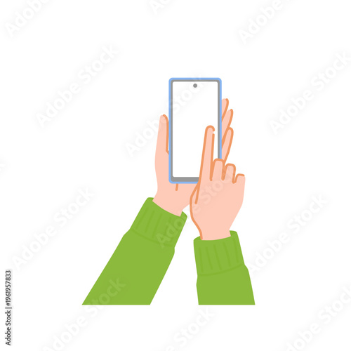 Top view of hand swiping smartphone screen for content switching and navigation