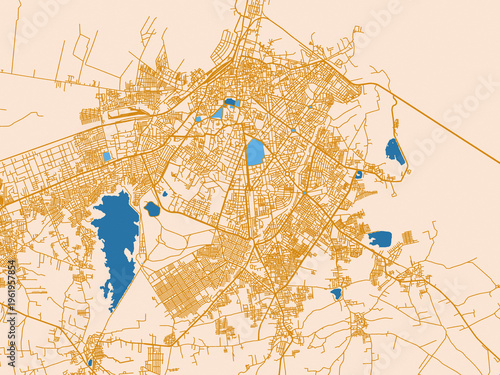 фотографія City layout poster — Bhavnagar, India – golden linework with blue water