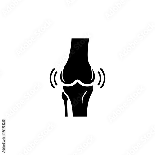 Black and White Icon of Human Knee Joint with Pain Indicators