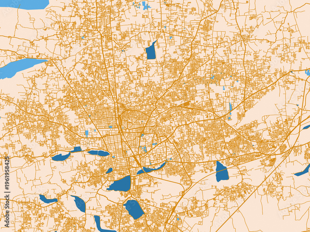 Fototapeta premium Minimal city map of Coimbatore, India with light cream and blue contrast