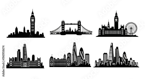 London Skyline Silhouettes: Iconic Landmarks and Modern Architecture Collection