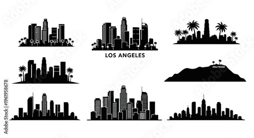 Los Angeles Skyline Silhouette Collection: Diverse Cityscapes and Landmarks