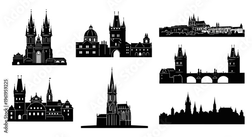 Prague Skyline Silhouettes: Iconic Architecture Collection