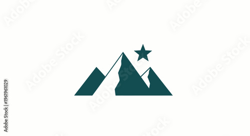 Mountain range with star icon graphic.