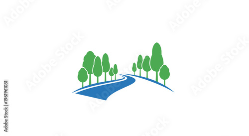 Graphic illustration of trees on a hill.