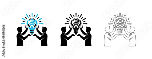 Professional Abstract Business Collaboration Icon Set with Creative Idea Lightbulb Team