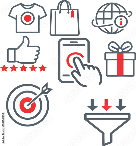 Business and finance shopping icons set with cart, bag, money, and e commerce symbols for web and market design