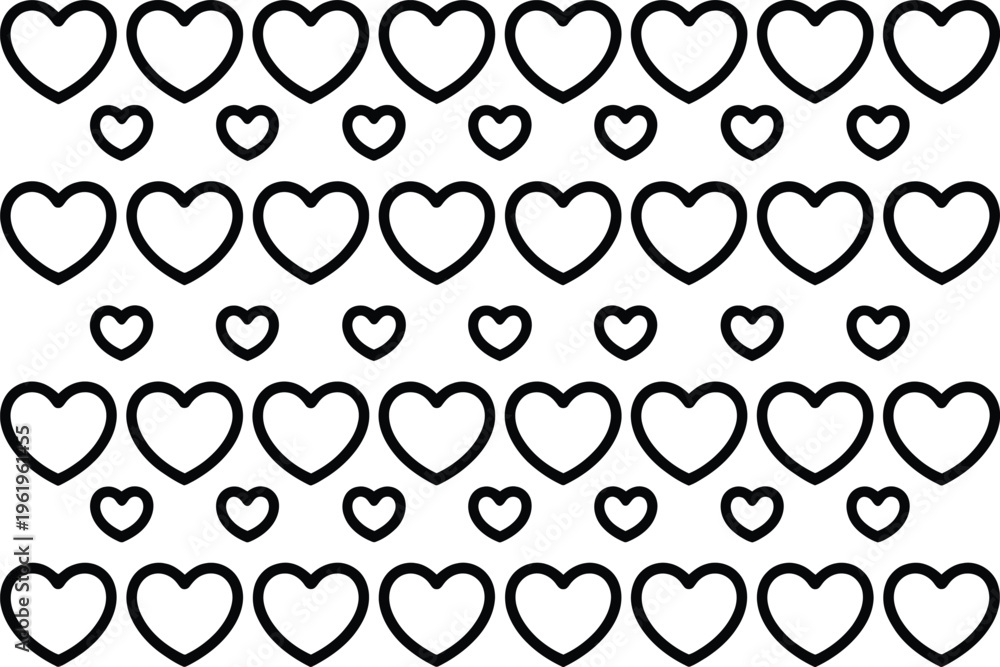 Fototapeta premium Heart Pattern Vector Illustration with Black Outlines