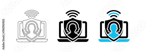 Cyber Security Shield and Laptop Icon for Digital Privacy Data Protection and User Safety