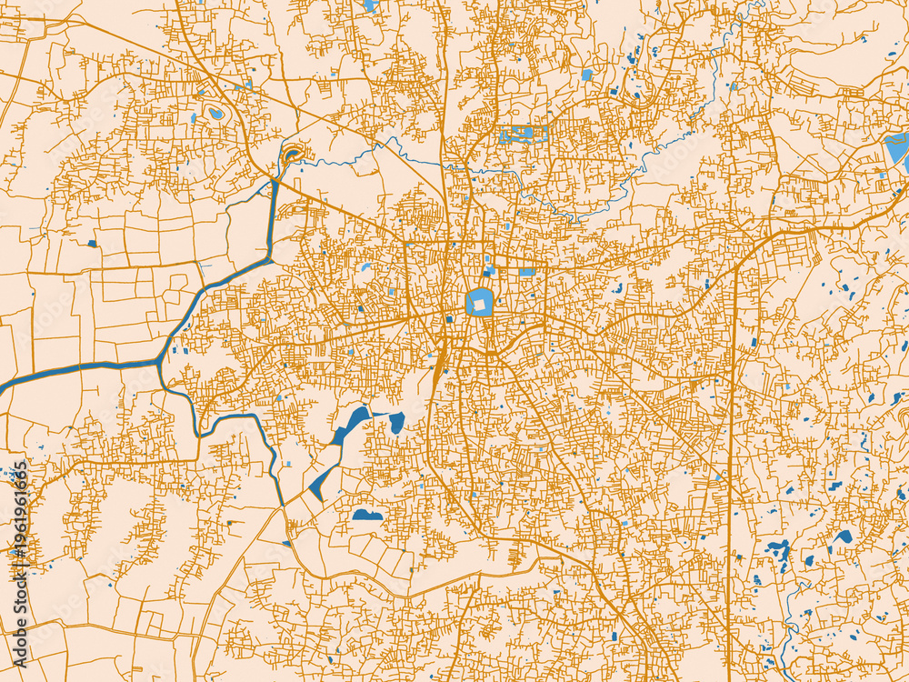 Fototapeta premium Street network map of Thrissur, India, cream map with golden roads
