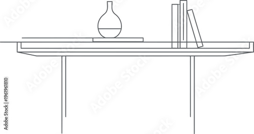 Minimalist table with sleek lines and modern design, featuring a decorative vase and a small stack of books, perfectly illustrating contemporary home interior, simplicity, and abstract furniture art.