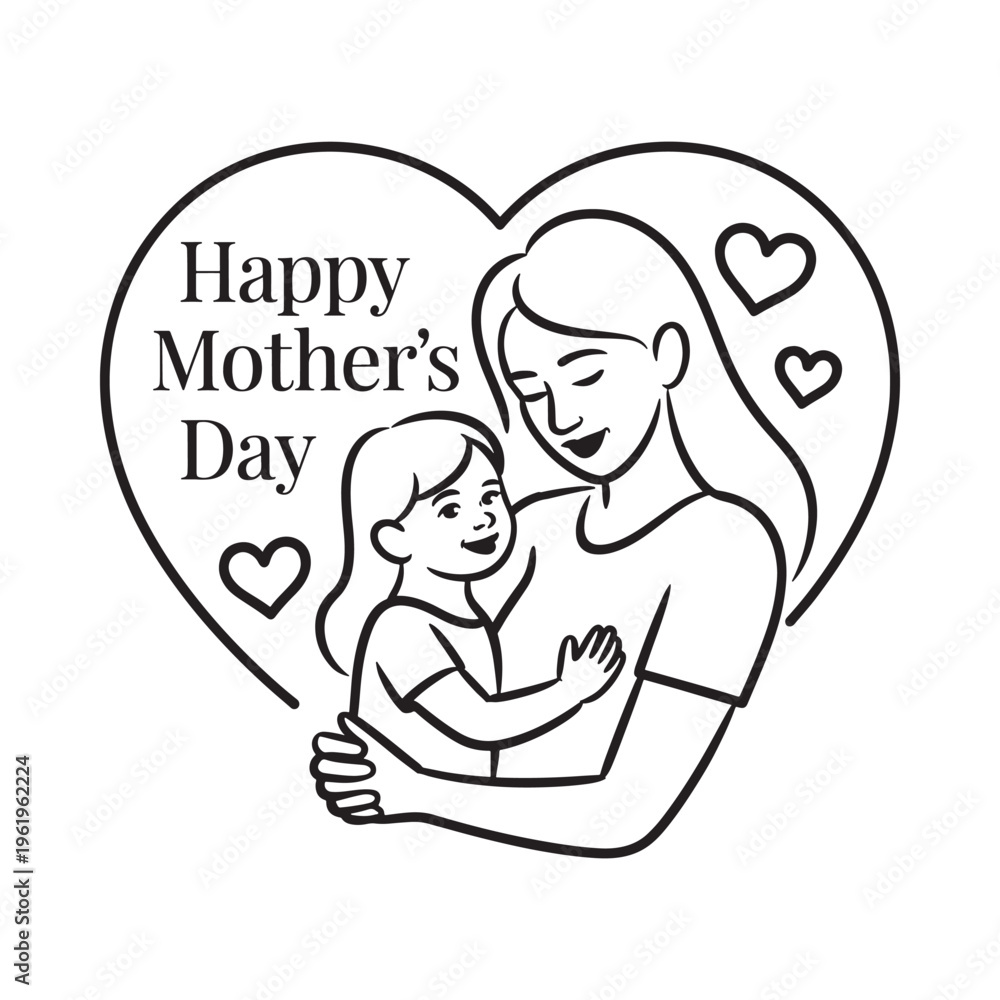 Fototapeta premium A heartwarming illustration of a mother and child within a heart shaped design
