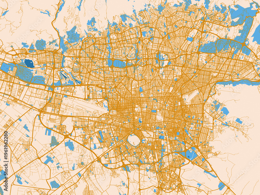 Fototapeta premium Minimal city map of Tehran, Iran with mustard-gold streets on cream