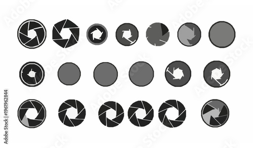 Camera Shutter Icon Set with Lens Diaphragm Aperture Symbols Minimal Flat Vector Collection for UI Design