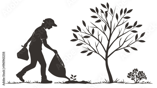 Person picking up trash with reusable bag near tree eco friendly living sustainable habits environmental conservation