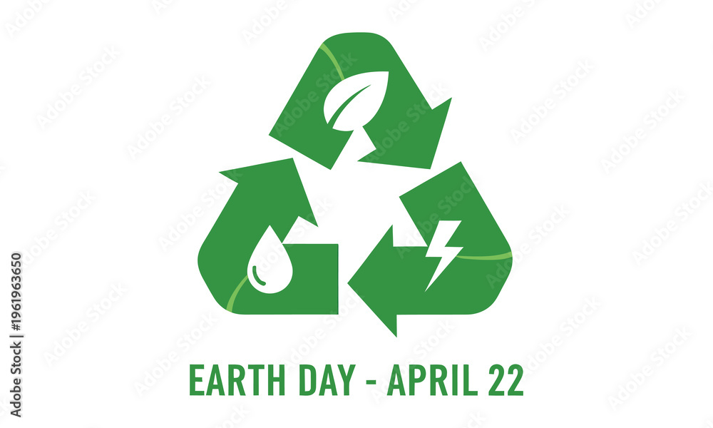 Fototapeta premium Earth day logo with recycling symbol and environmental icons