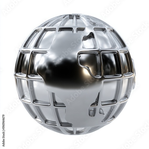 Metallic globe with grid design and shiny surface