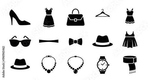 Elegant Fashion Accessories and Clothing Icons Collection.