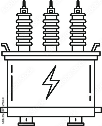 Electrical transformer icon vector illustration, power distribution equipment design, energy supply system symbol, industrial electricity graphic, cad drawing flat vector illustration
