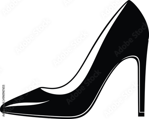 Elegant high heel shoe silhouette vector illustration, fashion footwear design, black stiletto icon, stylish women accessory graphic, cad drawing flat vector illustration