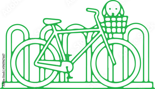 Creative green line drawing of a bicycle with a ghostly rider