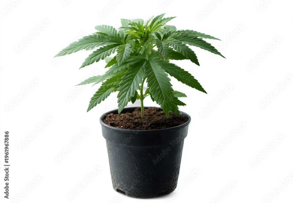 Fototapeta premium Cannabis seedling plant growing in a pot