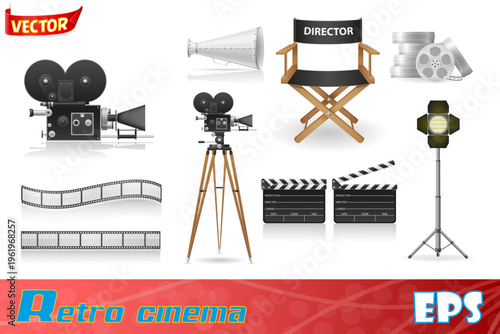 set icons cinematography cinema and movie cartoon stock vector illustration