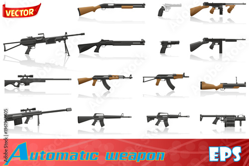 weapon and gun set collection icons cartoon stock vector illustration