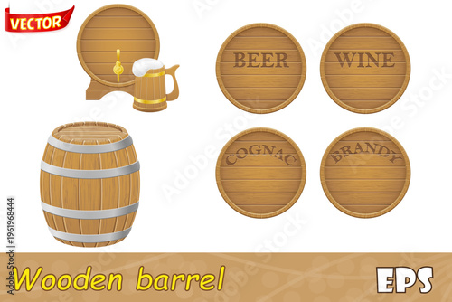 set wooden barrel icons cartoon stock vector illustration