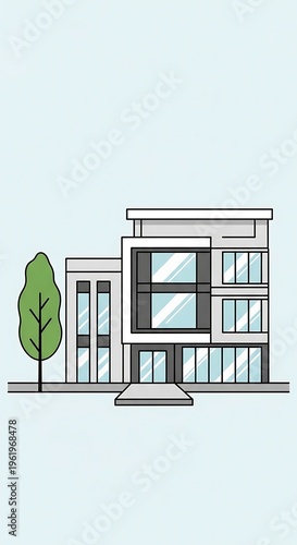 Modern house with tree in front.