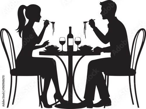Romantic Italian dinner silhouette with wine creates intimate moment, perfect for Valentine's Day card design or restaurant promotion - Copy