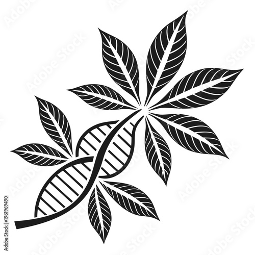 A dna strand wrapped around a cannabis leaf