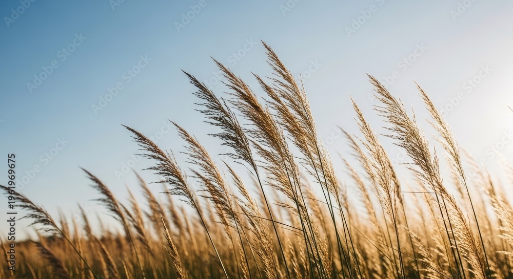 Obraz premium Golden grass against blue sky peaceful nature scene for backgrounds and design