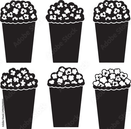 Set of Minimalist black popcorn bag snack silhouette vector icon