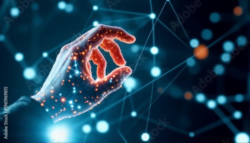Hand Navigating Neural Network Nodes Holographic Interface 4K 