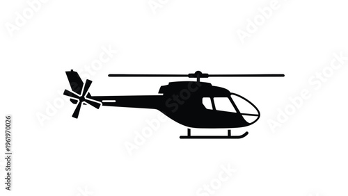 Black helicopter silhouette with rotor blades flying in the air  side view  aircraft icon