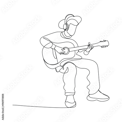 Continuous one line drawing Vector illustration of a man playing guitar on Music Day minimalism design