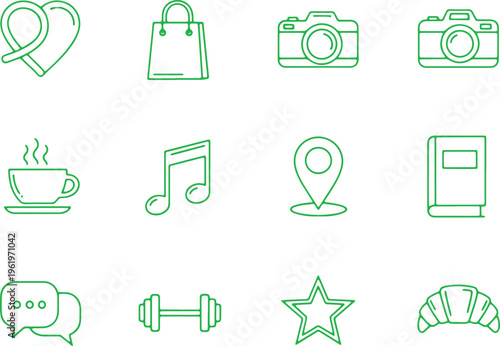 Collection of minimalist icons representing various popular activities and interests