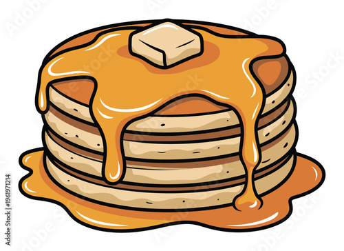 Delicious Stack of Pancakes with Syrup and Butter Vector