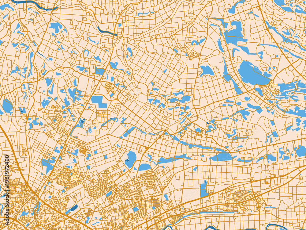 Fototapeta premium City map of Koshi, Japan – cream map with golden roads