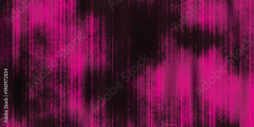 Deep pink abstract background with vertical glitch flow and dotted halftone surface. Futuristic tech texture design